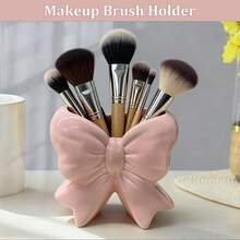 Pink Bow Makeup Brush Holder, Cute Desktop Decor, Suitable For Vanity, Dressing Table, Bathroom Countertop, Perfect Gift For Women, Girls, Makeup Enthusiasts, Aesthetic Storage For Brushes, Pencils, Cosmetics, Japanese Cute Style, Modern Home Decor - Multicolor - View 7