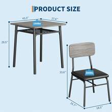 Kselythan Juego de mesa de comedor de 3 piezas para 2 personas, mesa de cocina de 3 piezas con 2 sillas, mesa de cocina estilo rústico y silla tapizada, muebles de comedor cuadrados con estructura metálica - Gris - Ver 4