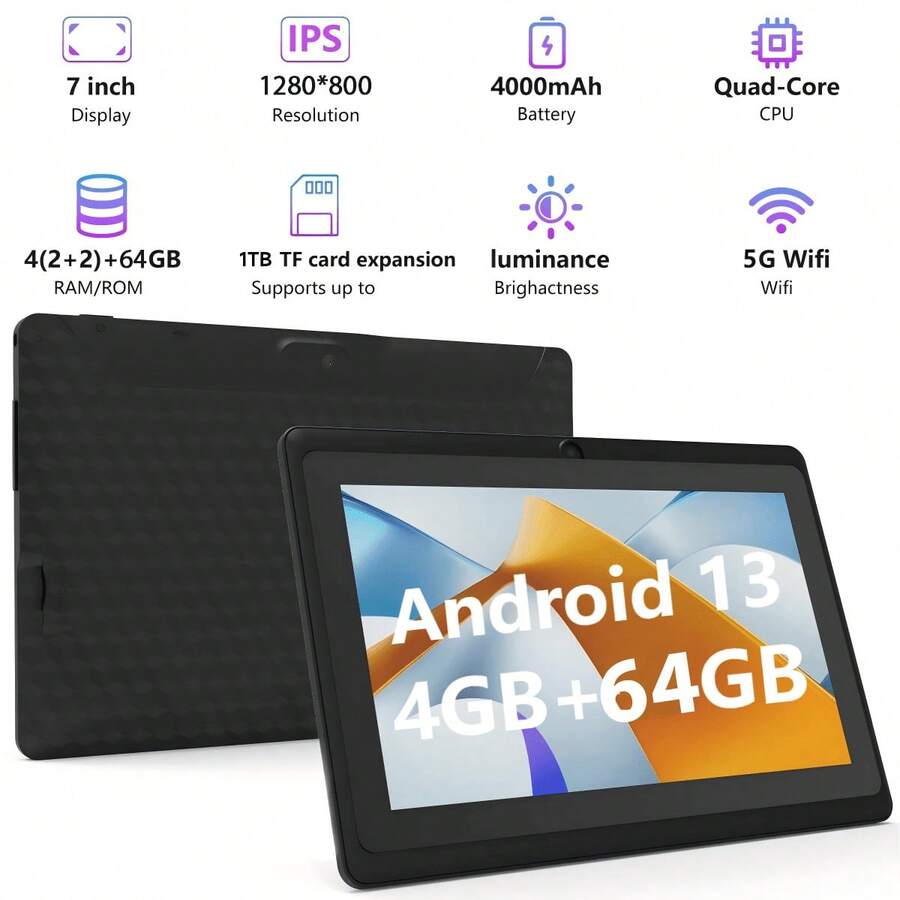 Children'S 7-Inch Tablet Computers, Children'S Tablet Computers And Wi-Fi 4GB RAM, 64GB Roma, Dual Cameras, Parental Control, Jpa Preinstallate For Children'S Education, Games, Tablets And Holiday Gifts For Taking Care Of Children