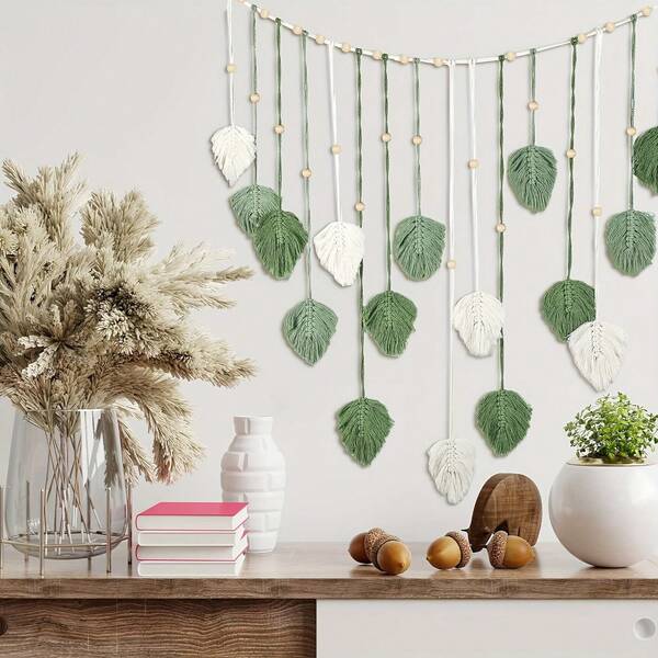 Leaf Woven Wall Hanging, Bohemian Woven Wall Decoration, Yarn Wall Tapestry, Hand Woven Bohemian Style Home Decoration, Large Art Leaf Wall Decoration For Living Room, Bedroom