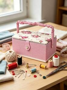 Floral Striped Sewing Basket, Fabric Sewing Accessories Storage Box,Portable Fabric Sewing Box With Handle, Multi-Size Storage Organizer For Sewing Accessories - Multiple Specifications - View 4