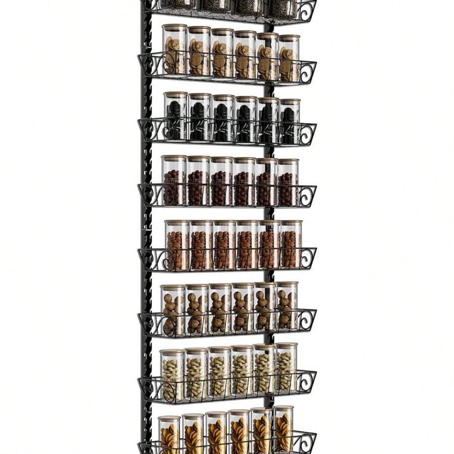 9-Tier Adjustable Wall Mount Spice Rack - Versatile Kitchen Storage Organizer, Black - View 1
