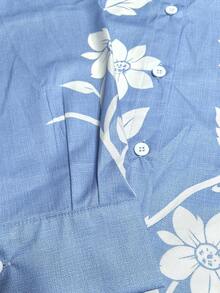 Voworia Casual Fashion Floral Print Women's Plus Size Button-Up Long Sleeve Shirt Blouse Vacation - Baby Blue - View 5