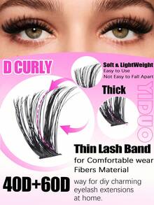 YIDUO 560pcs D-Curl Voluminous 8-18mm False Eyelashes, 40D And 60D Eyelash Clusters, Eyelash Extensions, High-Capacity Fluffy Classic Dense Eyelashes, Suitable For Daily, Wedding, Party, Cosplay Makeup, Ideal For Home DIY Use - D - View 3