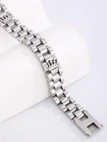 1pc Stainless Steel Adjustable Bracelet With Triple Crown Design - Silver - View 6