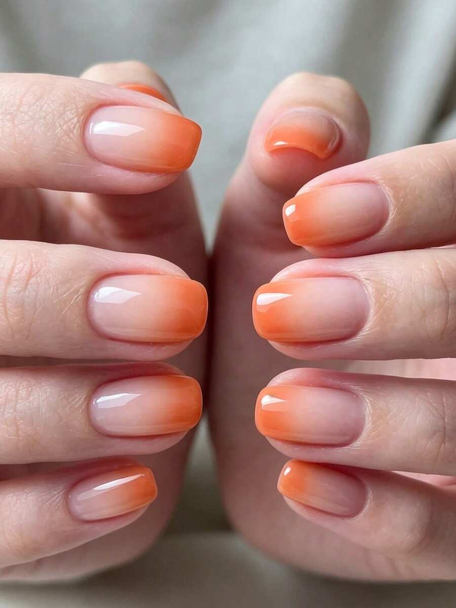 Show Your Beauty 24片經典優雅橘色漸層紮染條紋法式亮面亮白假指甲 時尚百搭可穿戴美甲 適合約會派對 春夏秋冬女性與女孩日常佩戴 可拆卸式壓貼美甲套組 附果凍膠與指甲锉 易佩戴且耐用 果凍膠隨機發貨 - 橘色 - 查看 1