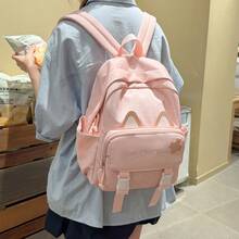 Cute Cat Shaped Backpack, Girls Casual Outing Shopping Travel Small Backpack, Middle School High School College Student School Bag, Large Capacity Lightweight Daily Commute Backpack, Adorable Cartoon Pattern Student Backpack, Multiple Colors Available Pink Yellow Blue Black White - A - View 4