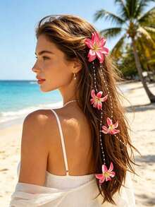 1 Stück romantische elegante beige Blumen-Quasten-Haarspange, süßes & niedliches Haaraccessoire für Frauen, Haarspangen, Haarspange, Blumen-Haarspangen, Haarnadel, Sommeraccessoires - Verschiedenfarbig - Übersicht 6