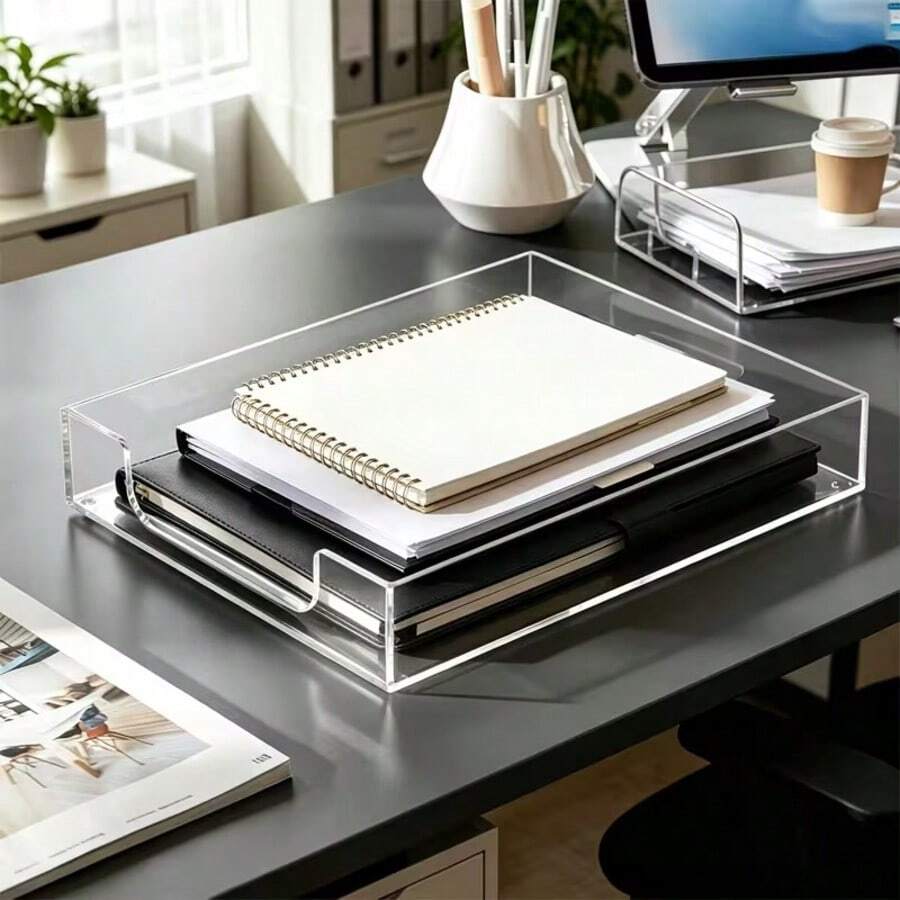 Bandeja de estantería de acrílico, bandeja multifuncional para archivos y caja de almacenamiento de escritorio, para organizar archivos, documentos, revistas, carpetas, cuadernos y artículos de papelería - Adecuado para oficina, hogar. - Multicolor - Ver 1
