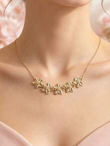 1pc Elegant Fashion Minimalist Flower Necklace Suitable For Daily Wear - Gold - View 3
