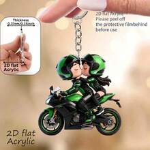 2D Flat Motorcycle Keychain Pendant, Includes Rider And Passenger, Couple Motorcycle Keychain, Suitable For Car Keys, Backpacks, Phone Accessories, Acrylic Motorcycle Gift, Medium-Good Souvenir, Couple Set, Artistic Style - Multicolor - View 10