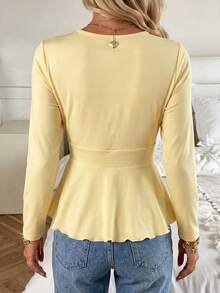 Elegant Fashion Cross V-Neck Waist Tie Design Women's Long Sleeve Top, Autumn/Winter New Style, Suitable For Daily Commute Wear - Yellow - View 4