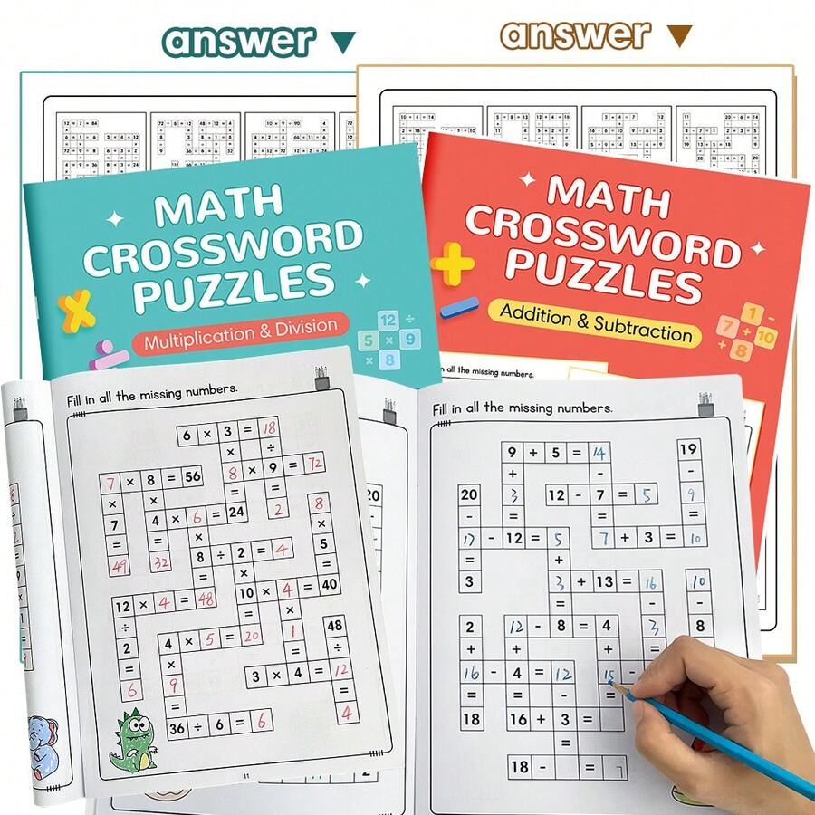 Lachilly Crossword Puzzle Book Brain Games Math Workbook, For Practicing Addition, Subtraction, Multiplication, Division, Intelligent Children And Adolescents Activity Worksheets Practice Pages, Math Games, Thinking Book For Kindergarten And Elementary School Children