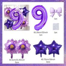 Purple Flower And Star Balloon Set - 32 Inch Number Balloon With Light Purple Bow - Suitable For Indoor/Outdoor Decoration Theme Party Supplies - Especially Suitable For Birthday Party, Baptism Party And Bachelorette Party. - Purple Flower - View 11