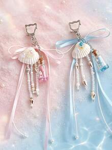 Fresh Shell Wishing Bottle Keychain, Soft Ribbon Beaded Bag Charms, Aesthetic Girly Pendant Gift For Girls - Multicolor - View 7