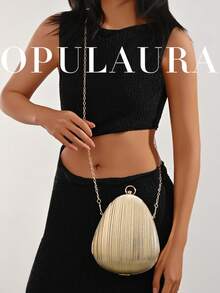 OpulAura 1件金色亮面布料女款手提包，精緻迷人閃鑽手鍊裝飾，時尚不對稱方型手拿包，適合派對、正式禮服、舞會、畢業典禮、新娘、婚禮手拿包 - 金色 - 查看 9