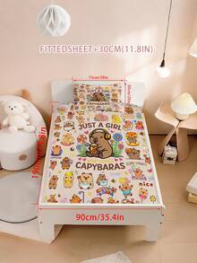 2/3 Peças Conjunto de Lençol de Cama com Estampa Fofa de Capivara, Roupa de Cama com Estampa de Animal Fofo, Bolso Profundo de 30cm para Crianças, Adolescentes, Adultos, Meninos e Meninas, Quarto - Multicolorido - Visão 8
