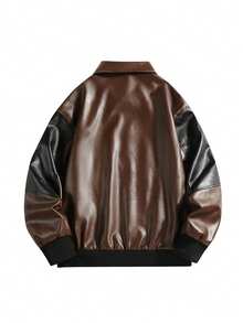 Men's Spring/Autumn Fashion Casual Daily Wear Fitted Lapel PU Leather Jacket - Brown - View 3