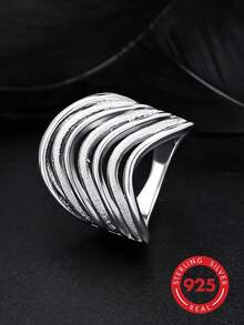 1 buah Cincin Gelombang Multi-Lapisan Perak Sterling S925 yang Dipersonalisasi, Desain Tekstur Matte Unik, Cocok untuk Pemakaian Sehari-hari, Gaya Jalanan Unik, Acara Bisnis Kasual, Hadiah Unik untuk Pacar atau Teman - Perak - View 8