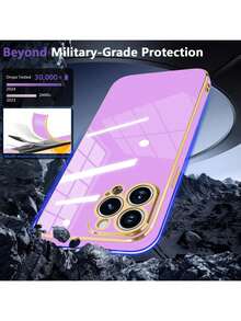 1件 TPU 防摔純色 3D 電鍍手機殼，相容 iPhone 15 Pro Max、16 Pro Max 以及 Galaxy S23 Ultra、Galaxy S24 Ultra - 紫色 - 查看 2