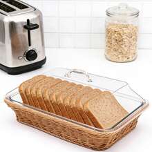 1pcs Imitation Rattan Bread Baskets,13.8''x9.8'' Large Wicker Bread Baskets With Acrylic Lids,Tabletop Food Serving Basket, Fruit Tray, Rattan Food Serving Tray For Kitchens,Dining,Restaurants - 卡其色 - 查看 10