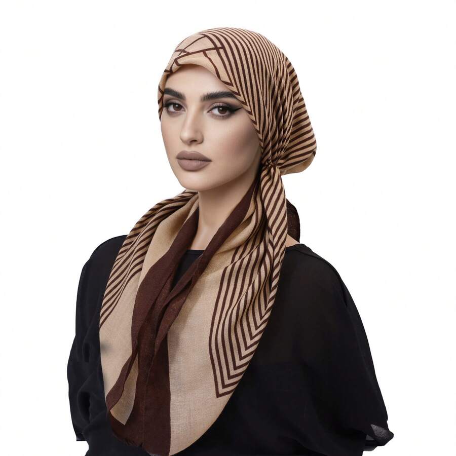 1pc New Elastic Headscarf Hat, Fashionable Versatile Pull-On Cap With Curved Wave Pattern, Airplane Cap, Headwrap Hat - Multicolor - View 1