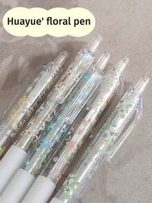 6 piezas de bolígrafos de gel retráctiles con patrón floral de 0.5mm de tinta negra de secado rápido, escritura suave para cuadernos y suministros de oficina, perfectos para la temporada de regreso a la escuela - flores - Ver 6