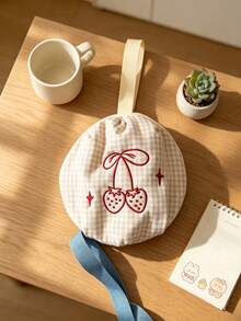 Cute Embroidered Underwear Storage Bag, Portable Round Travel Organizer Bag For Bras, Socks, Strawberry Pattern, Toiletries And Cosmetics Storage Bag With Handle - Multicolor - View 6