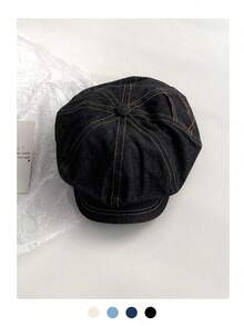 Large Head Circumference Vintage Oversized Octagonal Beret, Spring/Summer Thin Cloud Newsboy Cap, Couple Blue Retro Washed Face-Slimming Duck Bill Painter Hat, Outdoor Sun Protection Hat For Travel And Outfit - Multicolor - View 9