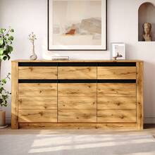 Sideboard With Wave Design 135x35x70cm Natural Wood - Natural - View 1