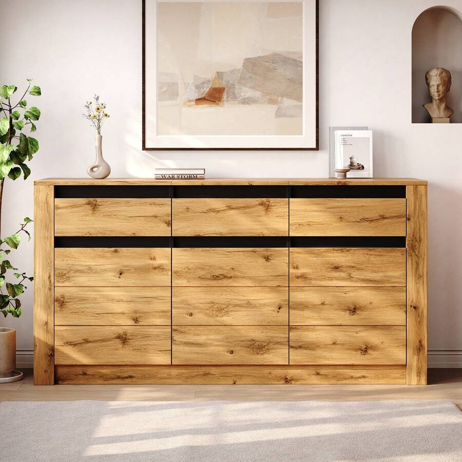 Sideboard With Wave Design 135x35x70cm Natural Wood - Natural - View 1