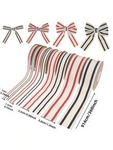 10 Yards Roll Christmas Striped Satin Ribbon, Gift Wrapping Ribbon Handmade Accessories, DIY Crafts, Holiday Wedding Valentine's Day Christmas Birthday Party Decoration - Multicolor - View 6