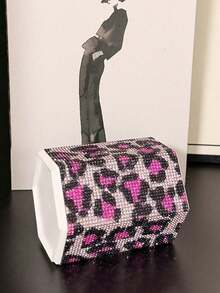 Rhinestone Leopard Print Hexagonal Makeup Brush Holder, Large Capacity, Surface Inlaid With Colorful Rhinestones, Luxury Sparkling Style, Full Rhinestone Pattern, Hexagonal Column Shape, Neat Edge Details, Makeup Tool Container, Suitable For Bedroom Vanity, Makeup Room Desktop And Other Scenes - Multicolor - View 9