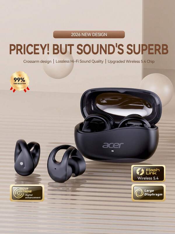 Official Authentic 2026 New Acer OHR555 Open-Ear Headphones, Comfort Sports Earhooks, Powerful Deep Bass, 20-Hour Long Battery Life, Bluetooth 5.4, Call Noise Reduction, Type-C Fast Charging, Ideal Gift