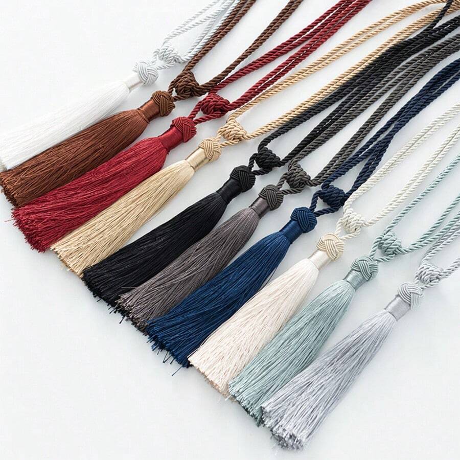1/2 Set Handmade Braided Single Rope Tassel Curtain Tiebacks, Creative Easy-To-Hang Curtain Storage Straps, Adjustable, Rope Decor Set For Bedroom And Dining Room - Multicolor - View 1