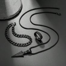 4 Pieces/Set, Stylish Men's Arrow-Shaped Design Alloy Pendant Necklace, Punk-Style Accessory Gift, Fashionable Design. - Multicolor - View 2