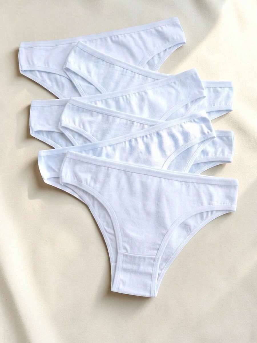 Set Of 5 Premium Cotton Thong Panties, Comfortable, Plain, White - 白色 - 查看 1