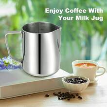 Milk Frothing Pitcher,Milk Steaming Frother Cup,Barista Cappuccino Latte Art Milk Jug With Decorating Pen,Stainless Steel Espresso Coffee Bar - White - View 6
