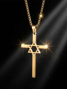 Minimalist Golden Cross Necklace With Star Detail, Fashion Statement Pendant Chain, Elegant Street Style Jewelry Gift For Daily Wear - Silver - View 5