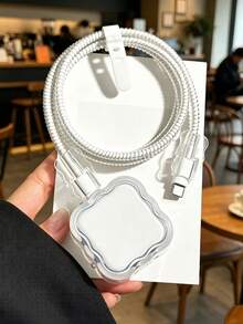 Aesthetic Clear Flower Charger Protector Set, Anti-Break USB-C Cable Protector Spiral Sleeve Cord Saver Accessories ForiPhone40w Fast Charger - Multicolor - View 6