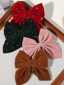 10pcs Vintage Velvet Rhinestone Large Bow Hair Clips, Atmospheric Girls Hair Accessories For Birthday, Date - Mixed color - View 5