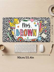 1pc Custom Leopard Print Teacher Name Large Desk Mouse Pad, Personalized School Supply Doodle Non Slip Extended Mat, Back To School,Office Desk Decor,Computer Desk Accessories,Teacher Gift,Retro Checkered Large Desk Pad,Teacher Appreciation Gift - Multicolor - View 3