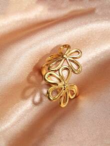 RAYQUEEN 1pc Bohemian Hollow Flower Stainless Steel Ring, Material No Fading, Women's Fashion Accessory, Personalized Versatile Exaggerated Style - Ring - View 4