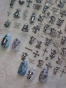 1 Stück 5D Dark Series Engelsstatue Nagelkunst Aufkleber, exquisite Heißprägung, selbstklebende Transfer-Slider, Nagelkunst Dekor Aufkleber, DIY Decals - Verschiedenfarbig - Übersicht 2