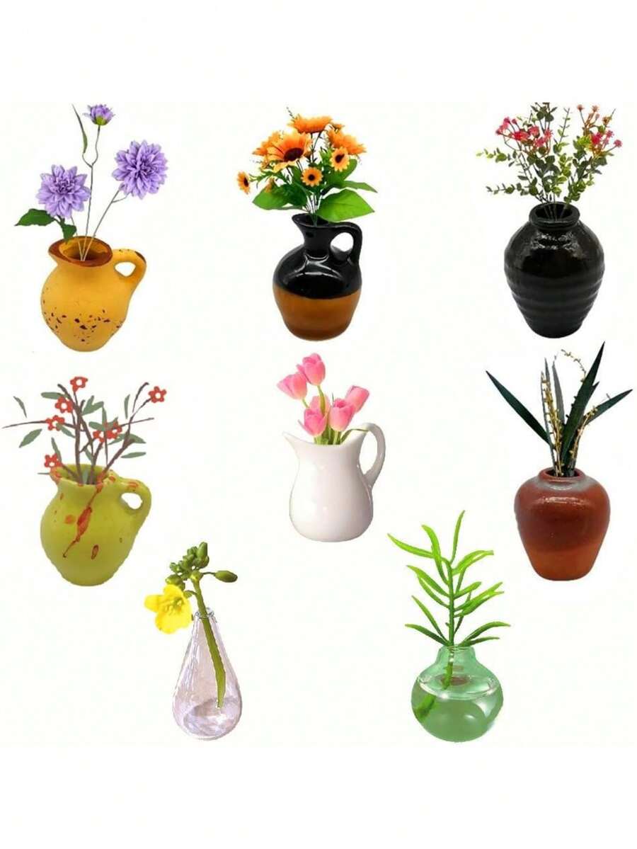 8PCS Mini Ceramic Vase Fridge Magnets Cute Plants Kitchen Decorative Refrigerator Accessories DIY Tiny Ceramic Vase Magnets For Fridge (8PCS-B) Father's Favorite Gift - View 1