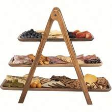 1pc 3-Tier Wooden Serving Tray, Rosewood Hardwood, No Power Required, Kitchen Storage Rack, Suitable For Home, Hotel, Restaurant Buffet Display - Multicolor - View 7