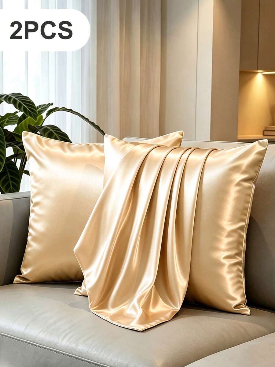 1pc/2pcs Champagne Luxury Satin Pillowcase, Soft & Breathable, Pillowcase Only, No Filling, Silky Smooth, Ultra Soft & Breathable, Ideal Gift For Family & Friends, Suitable For Travel. Envelope Closure, Luxury Bedding Pillowcase, Ultra Soft Hotel Pillowcase - Champagne Color 2pcs - View 1