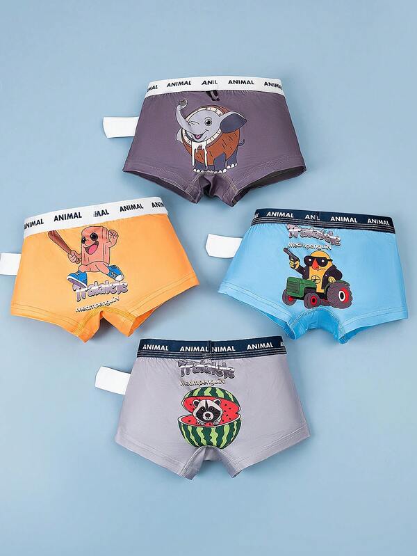 4pcs Boys' Comfortable Soft Breathable Shorts, Funny Abstract Graffiti Print, Underwear For Little & Young Boys
