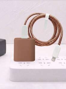 5入高級純色TPU防摔充電線保護套 數據線收納繩 兼容Apple 18W/20W充電器 - 磨砂棕 - 查看 5