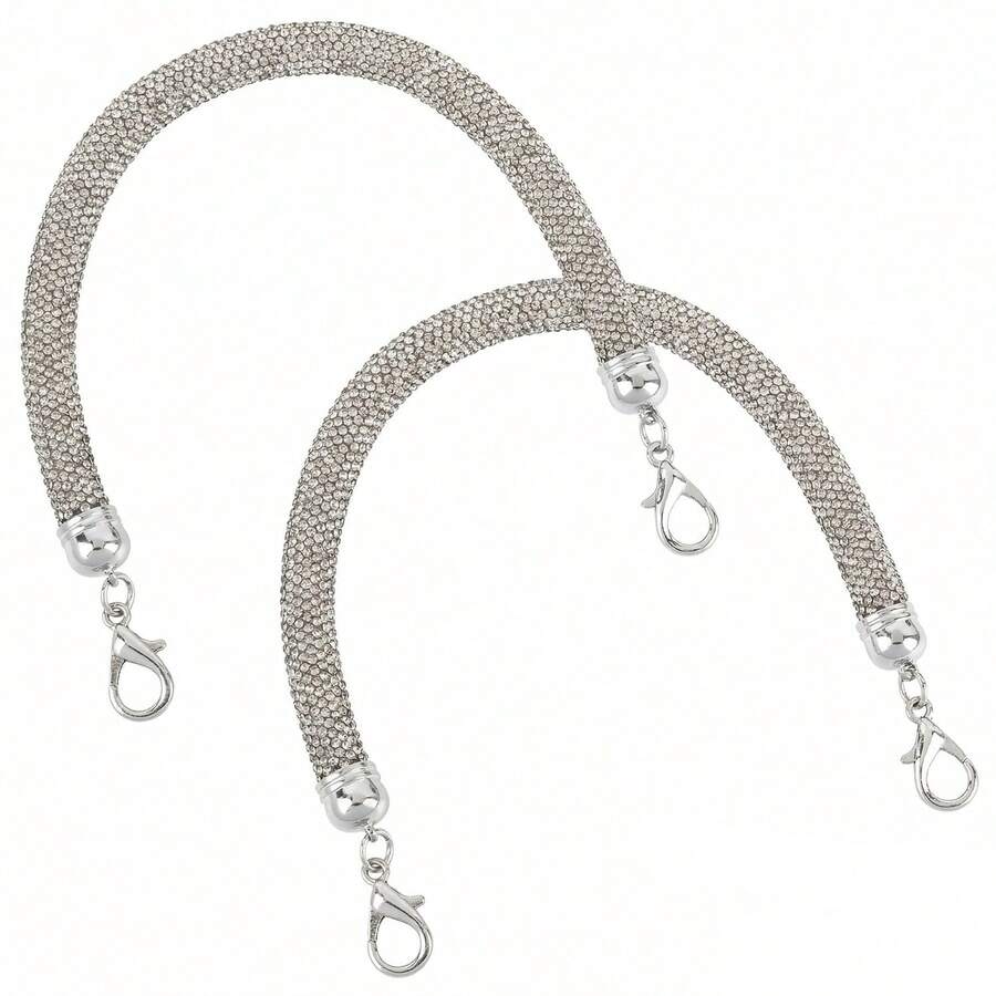 2pcs/Set 11.8 Inch Short Rhinestone Handbag Strap Replacement Chain, Shiny Glitter DIY Purse Accessories - Multicolor - View 1